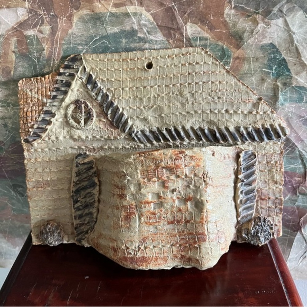 Vintage Stoneware Cottage Handmade Wall Pocket